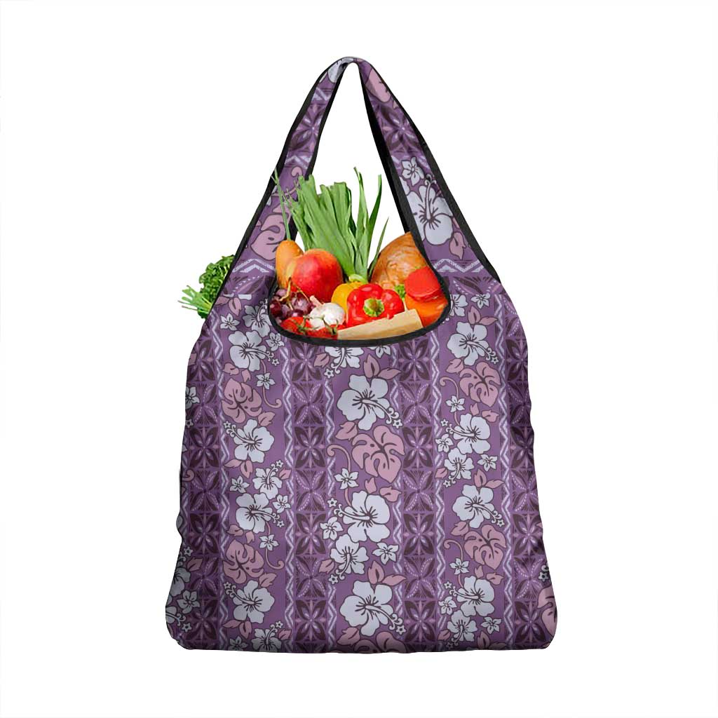 Hawaii Vintage Violet Hibiscus Tapa Pattern Grocery Bag