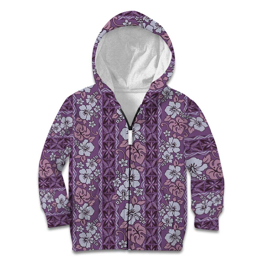 Hawaii Vintage Violet Hibiscus Tapa Pattern Kid Hoodie