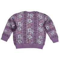 Hawaii Vintage Violet Hibiscus Tapa Pattern Kid Ugly Christmas Sweater
