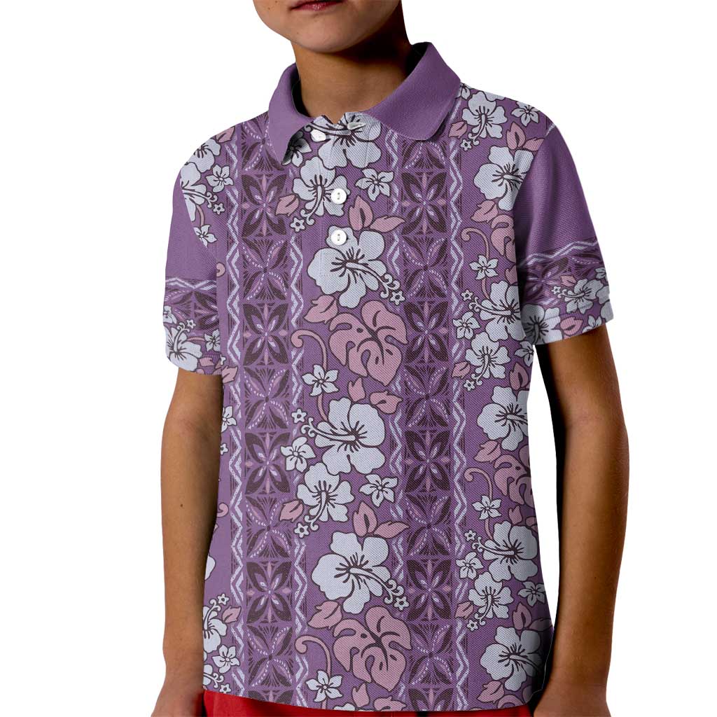 Hawaii Vintage Violet Hibiscus Tapa Pattern Kid Polo Shirt LT05 Kid Violet - Polynesian Pride