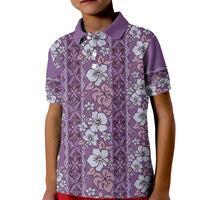 Hawaii Vintage Violet Hibiscus Tapa Pattern Kid Polo Shirt LT05 Kid Violet - Polynesian Pride