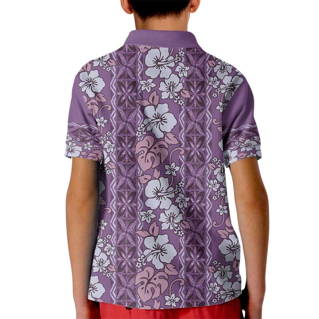 Hawaii Vintage Violet Hibiscus Tapa Pattern Kid Polo Shirt LT05 - Polynesian Pride