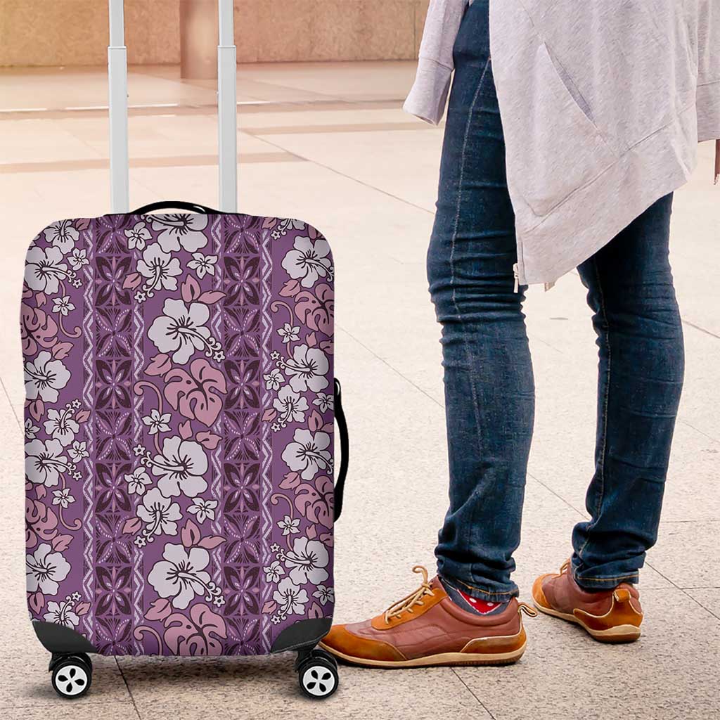 Hawaii Vintage Violet Hibiscus Tapa Pattern Luggage Cover