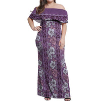 Hawaii Vintage Violet Hibiscus Tapa Pattern Off Shoulder Maxi Dress LT05 Women Violet - Polynesian Pride