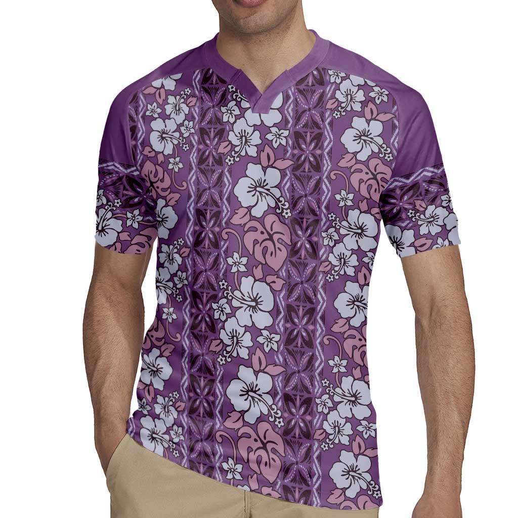 Hawaii Vintage Violet Hibiscus Tapa Pattern Rugby Jersey