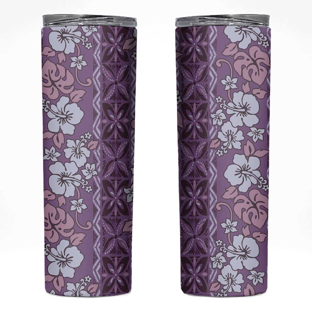 Hawaii Vintage Violet Hibiscus Tapa Pattern Skinny Tumbler