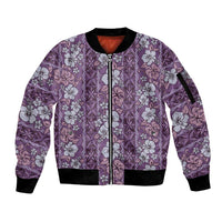 Hawaii Vintage Violet Hibiscus Tapa Pattern Sleeve Zip Bomber Jacket LT05 Unisex Violet - Polynesian Pride