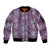 Hawaii Vintage Violet Hibiscus Tapa Pattern Sleeve Zip Bomber Jacket