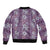 Hawaii Vintage Violet Hibiscus Tapa Pattern Sleeve Zip Bomber Jacket