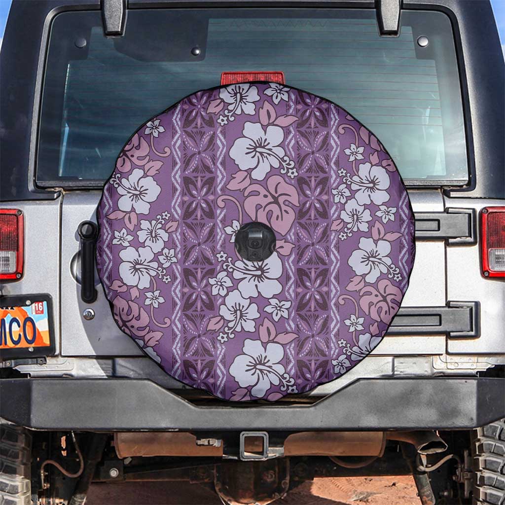 Hawaii Vintage Violet Hibiscus Tapa Pattern Spare Tire Cover