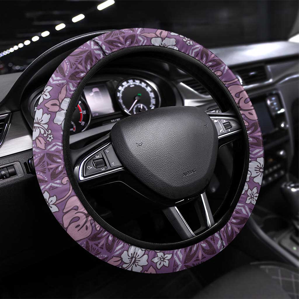 Hawaii Vintage Violet Hibiscus Tapa Pattern Steering Wheel Cover