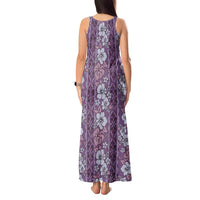 Hawaii Vintage Violet Hibiscus Tapa Pattern Tank Maxi Dress