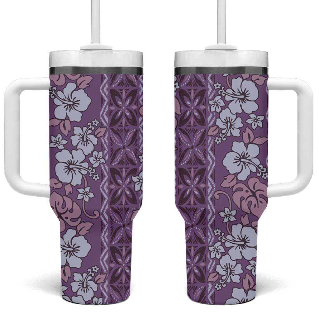 Hawaii Vintage Violet Hibiscus Tapa Pattern Tumbler With Handle