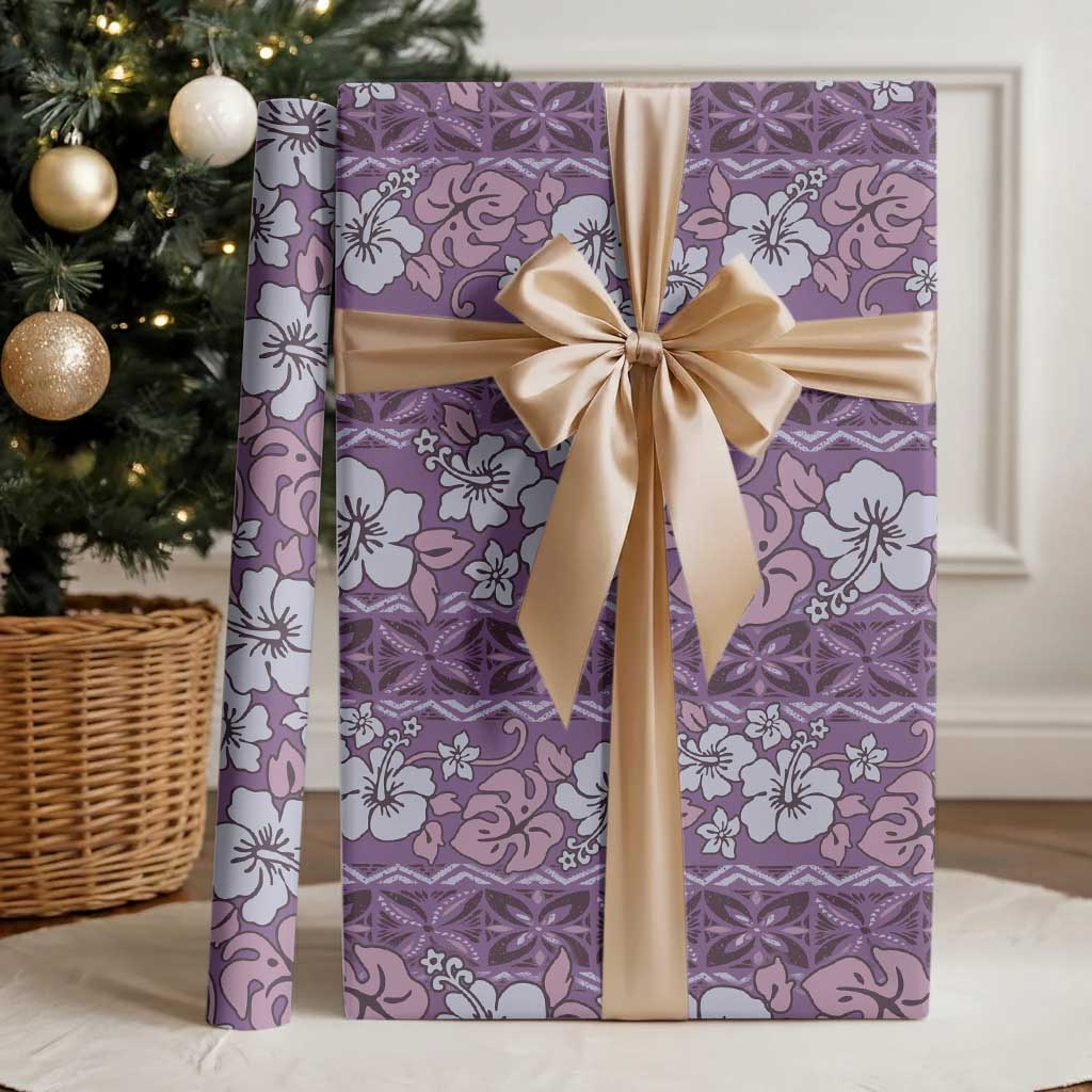 Hawaii Vintage Violet Hibiscus Tapa Pattern Wrapping Paper - Polynesian Pride
