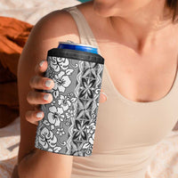 Hawaii Vintage Gray Hibiscus Tapa Pattern 4 in 1 Can Cooler Tumbler