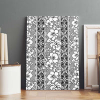 Hawaii Vintage Gray Hibiscus Tapa Pattern Canvas Wall Art