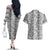 Hawaii Vintage Gray Hibiscus Tapa Pattern Couples Matching Off The Shoulder Long Sleeve Dress and Hawaiian Shirt