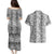 Hawaii Vintage Gray Hibiscus Tapa Pattern Couples Matching Puletasi and Hawaiian Shirt