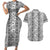 Hawaii Vintage Gray Hibiscus Tapa Pattern Couples Matching Short Sleeve Bodycon Dress and Hawaiian Shirt