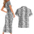 Hawaii Vintage Gray Hibiscus Tapa Pattern Couples Matching Short Sleeve Bodycon Dress and Hawaiian Shirt