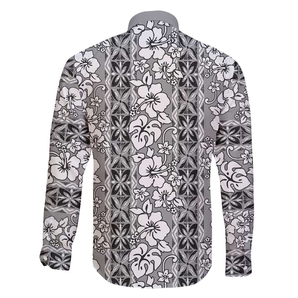 Hawaii Vintage Gray Hibiscus Tapa Pattern Family Matching Mermaid Dress and Hawaiian Shirt