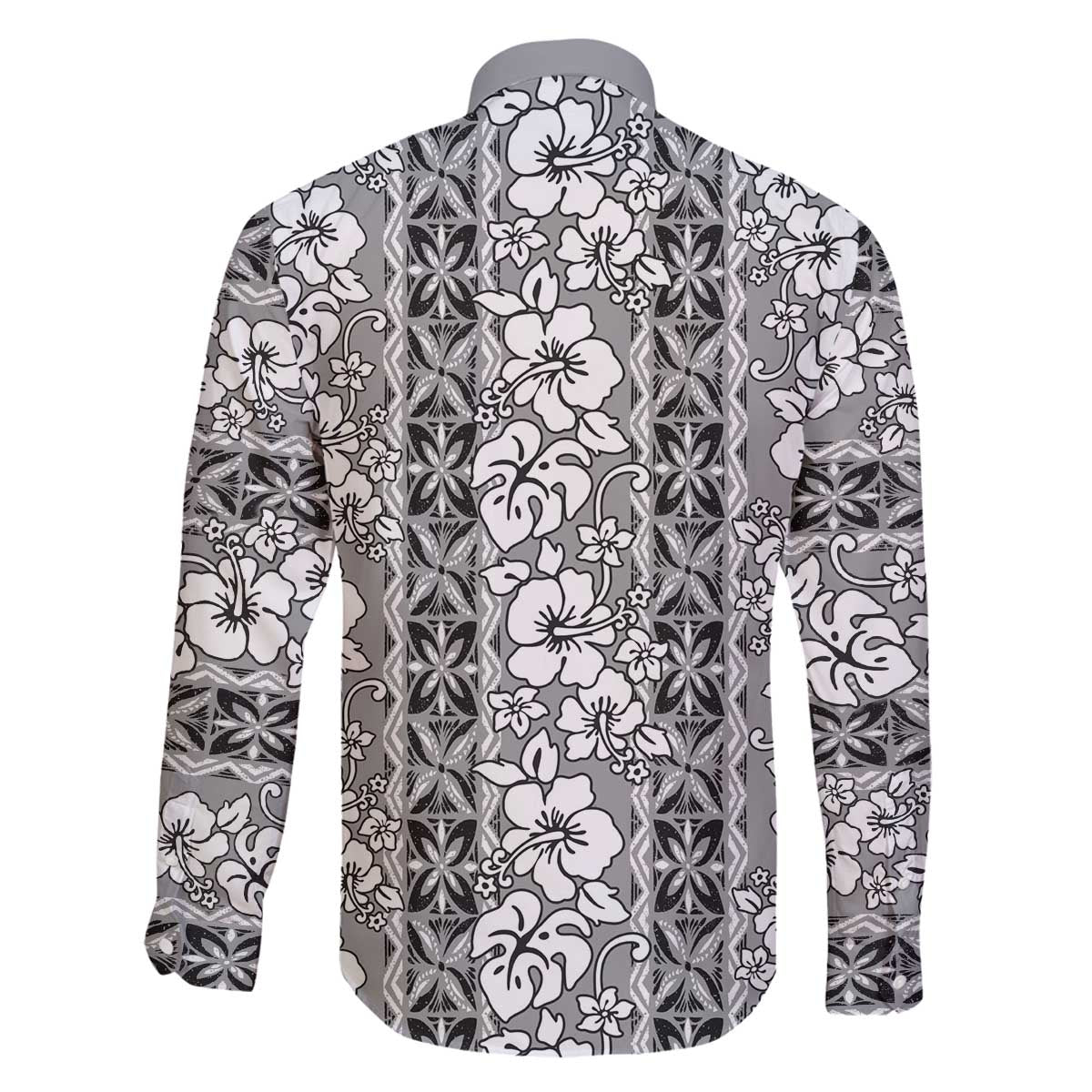 Hawaii Vintage Gray Hibiscus Tapa Pattern Family Matching Off The Shoulder Long Sleeve Dress and Hawaiian Shirt