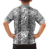 Hawaii Vintage Gray Hibiscus Tapa Pattern Family Matching Puletasi and Hawaiian Shirt