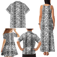 Hawaii Vintage Gray Hibiscus Tapa Pattern Family Matching Tank Maxi Dress and Hawaiian Shirt