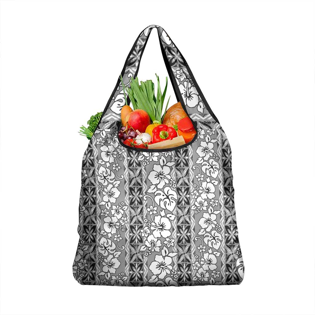 Hawaii Vintage Gray Hibiscus Tapa Pattern Grocery Bag