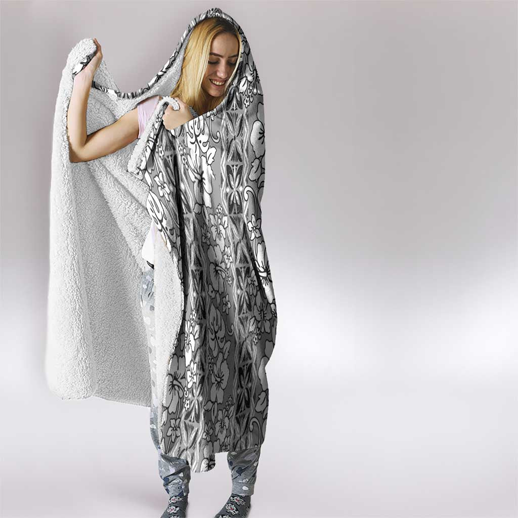 Hawaii Vintage Gray Hibiscus Tapa Pattern Hooded Blanket LT05 - Polynesian Pride