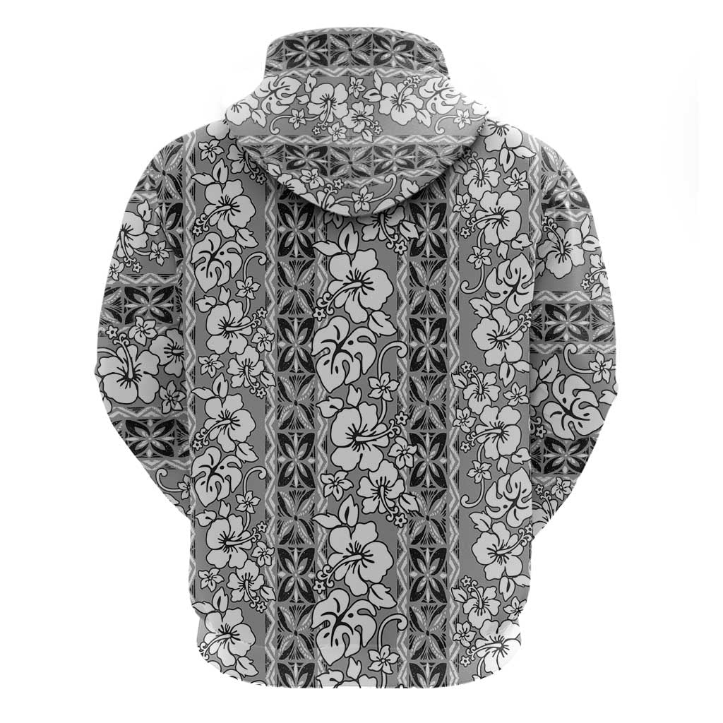 Hawaii Vintage Gray Hibiscus Tapa Pattern Hoodie