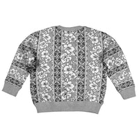 Hawaii Vintage Gray Hibiscus Tapa Pattern Kid Ugly Christmas Sweater