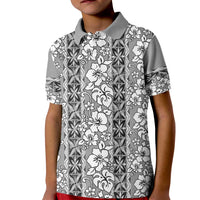 Hawaii Vintage Gray Hibiscus Tapa Pattern Kid Polo Shirt LT05 Kid Gray - Polynesian Pride