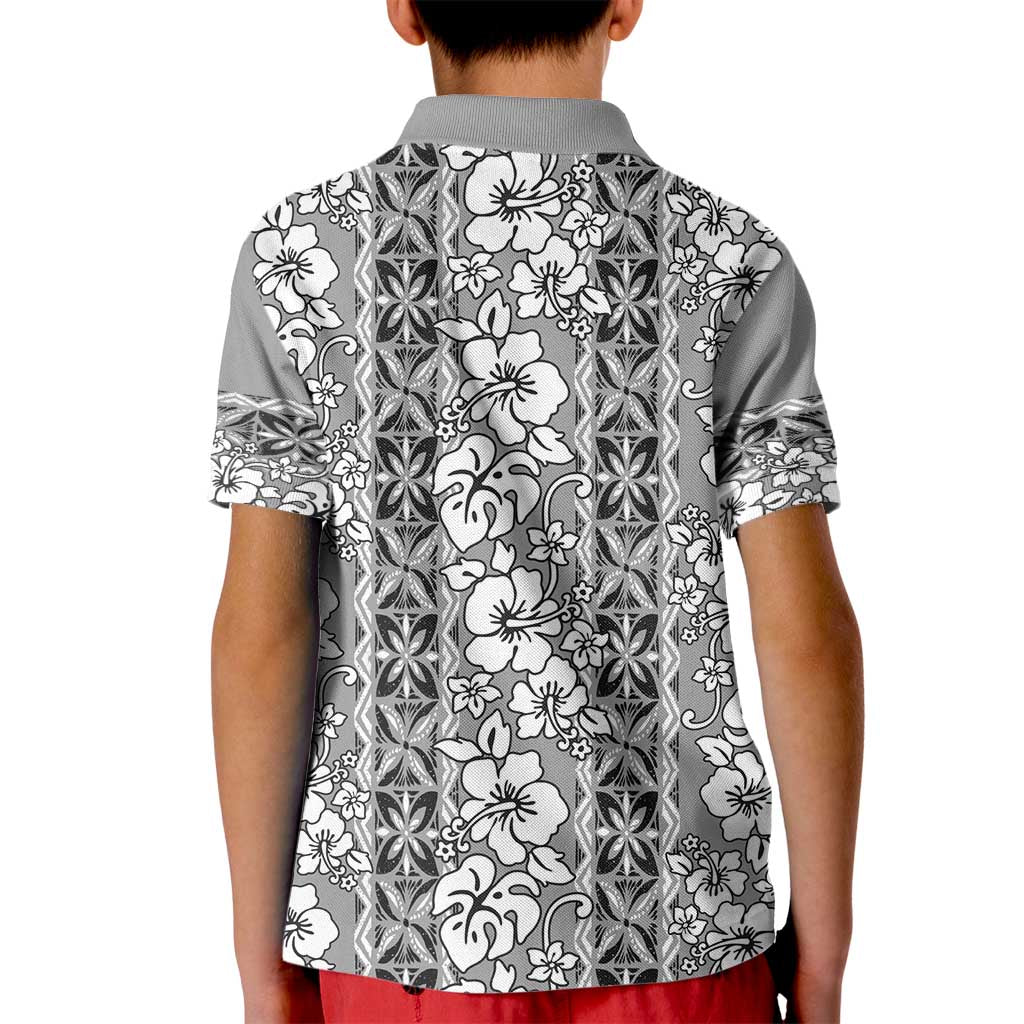 Hawaii Vintage Gray Hibiscus Tapa Pattern Kid Polo Shirt LT05 - Polynesian Pride