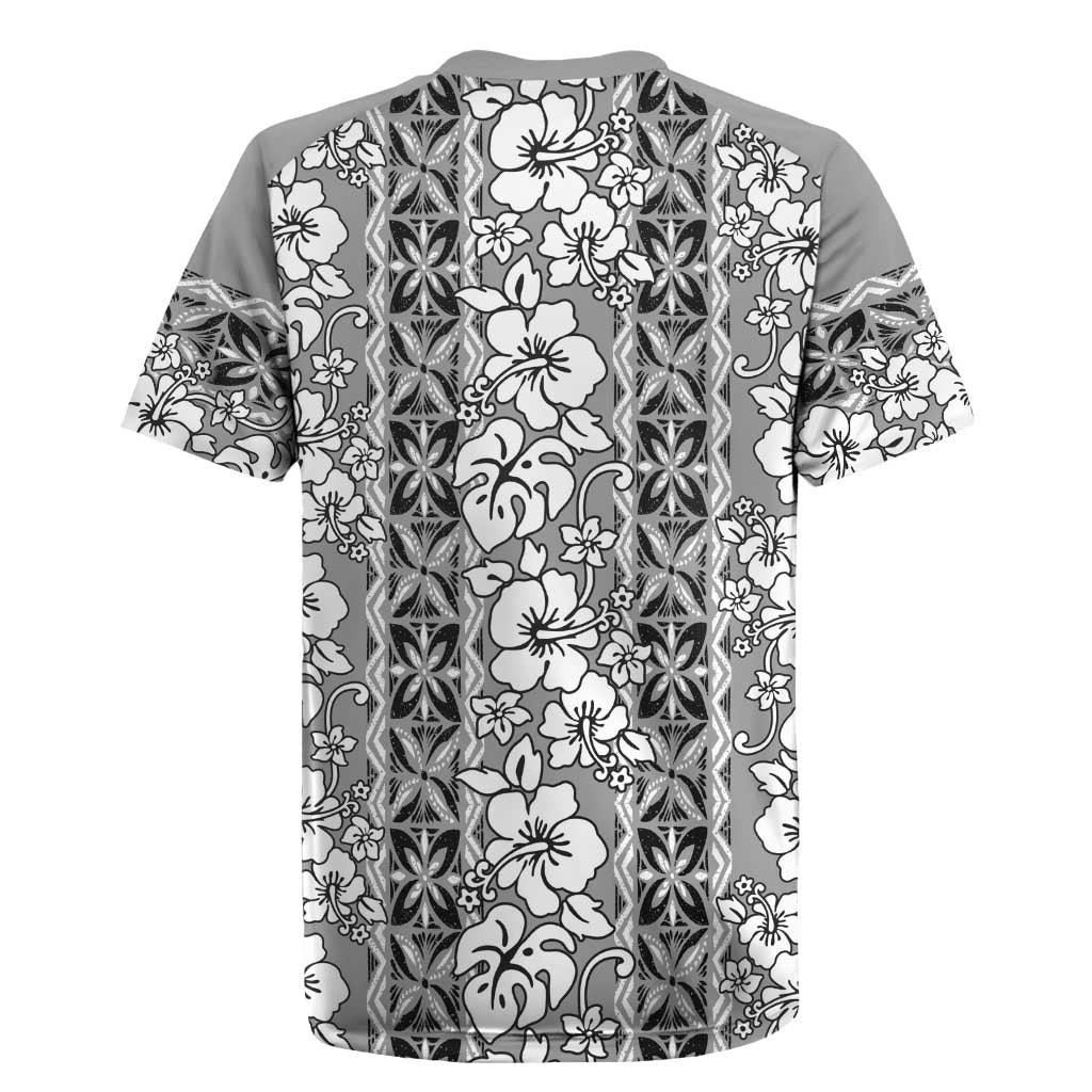 Hawaii Vintage Gray Hibiscus Tapa Pattern Rugby Jersey