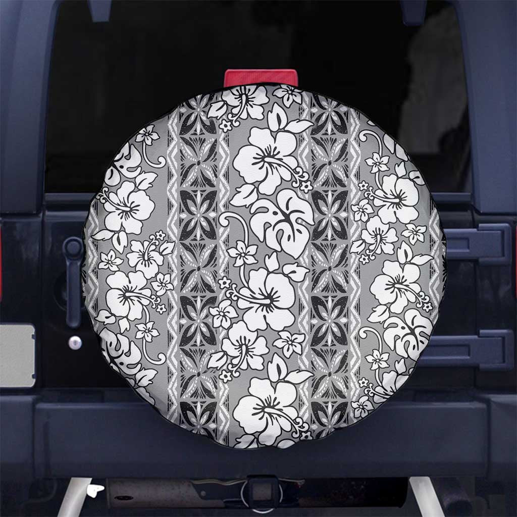 Hawaii Vintage Gray Hibiscus Tapa Pattern Spare Tire Cover