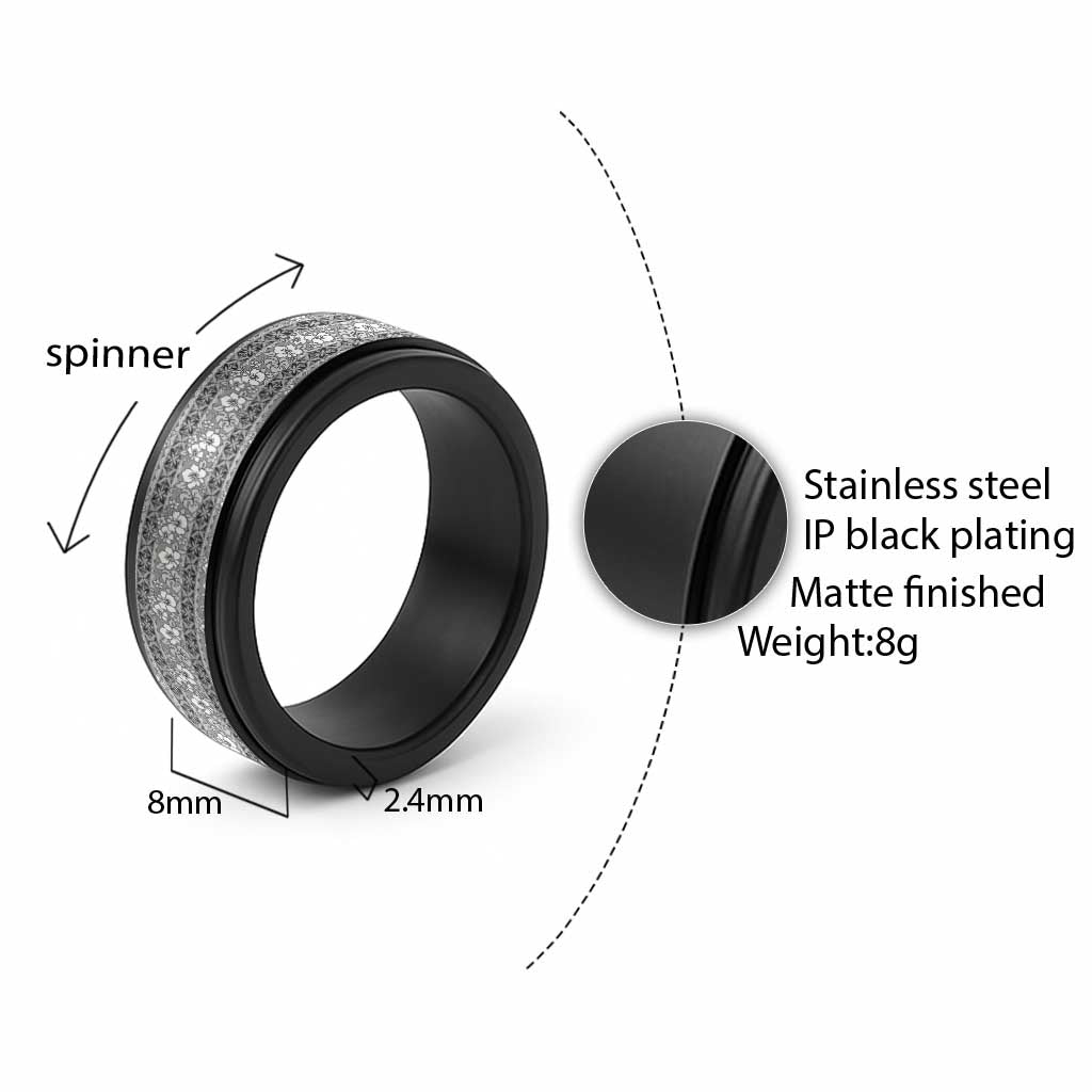 Hawaii Vintage Gray Hibiscus Tapa Pattern Spinner Ring - Polynesian Pride