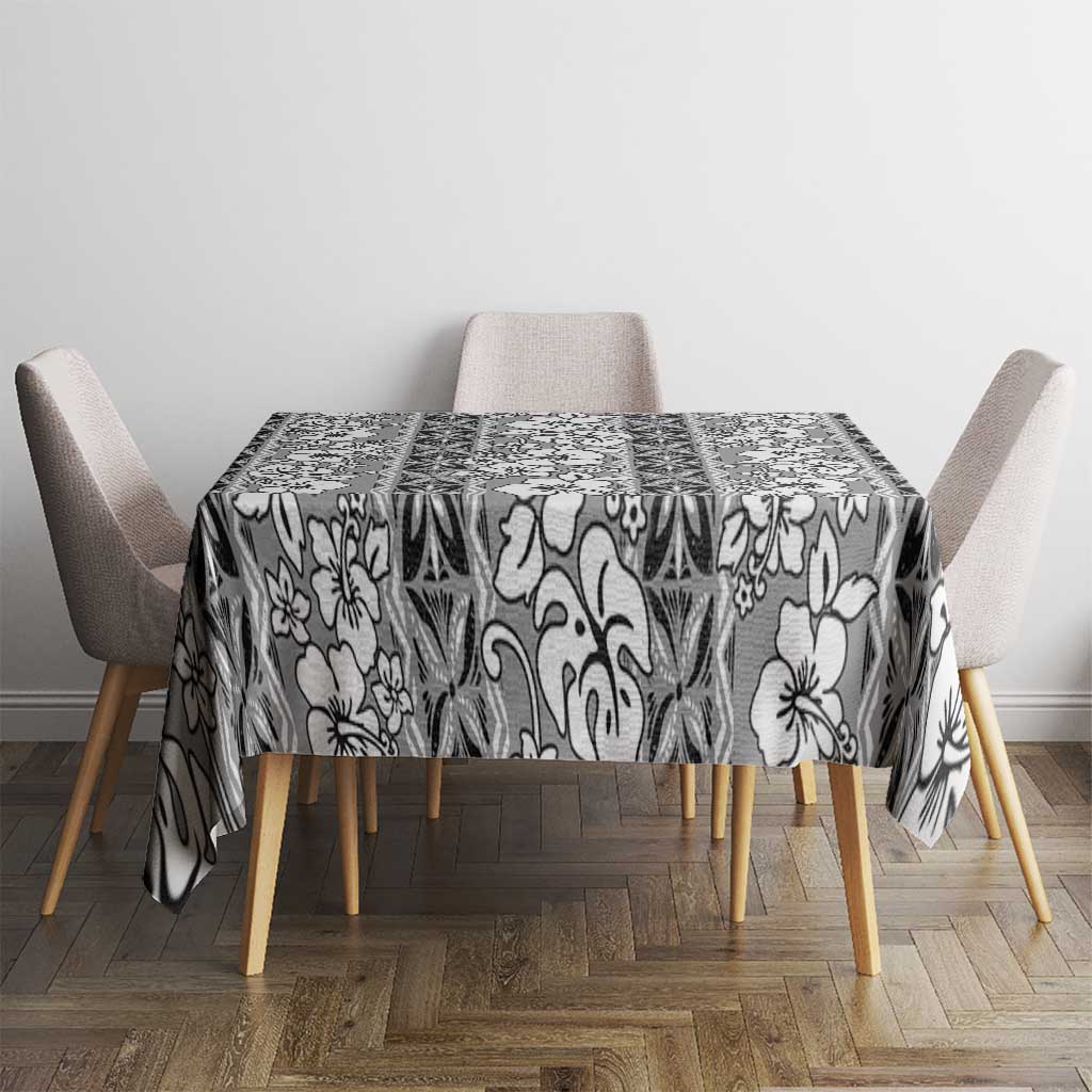 Hawaii Vintage Gray Hibiscus Tapa Pattern Tablecloth