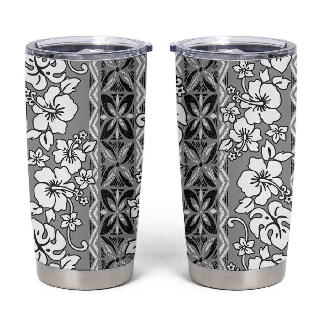 Hawaii Vintage Gray Hibiscus Tapa Pattern Tumbler Cup