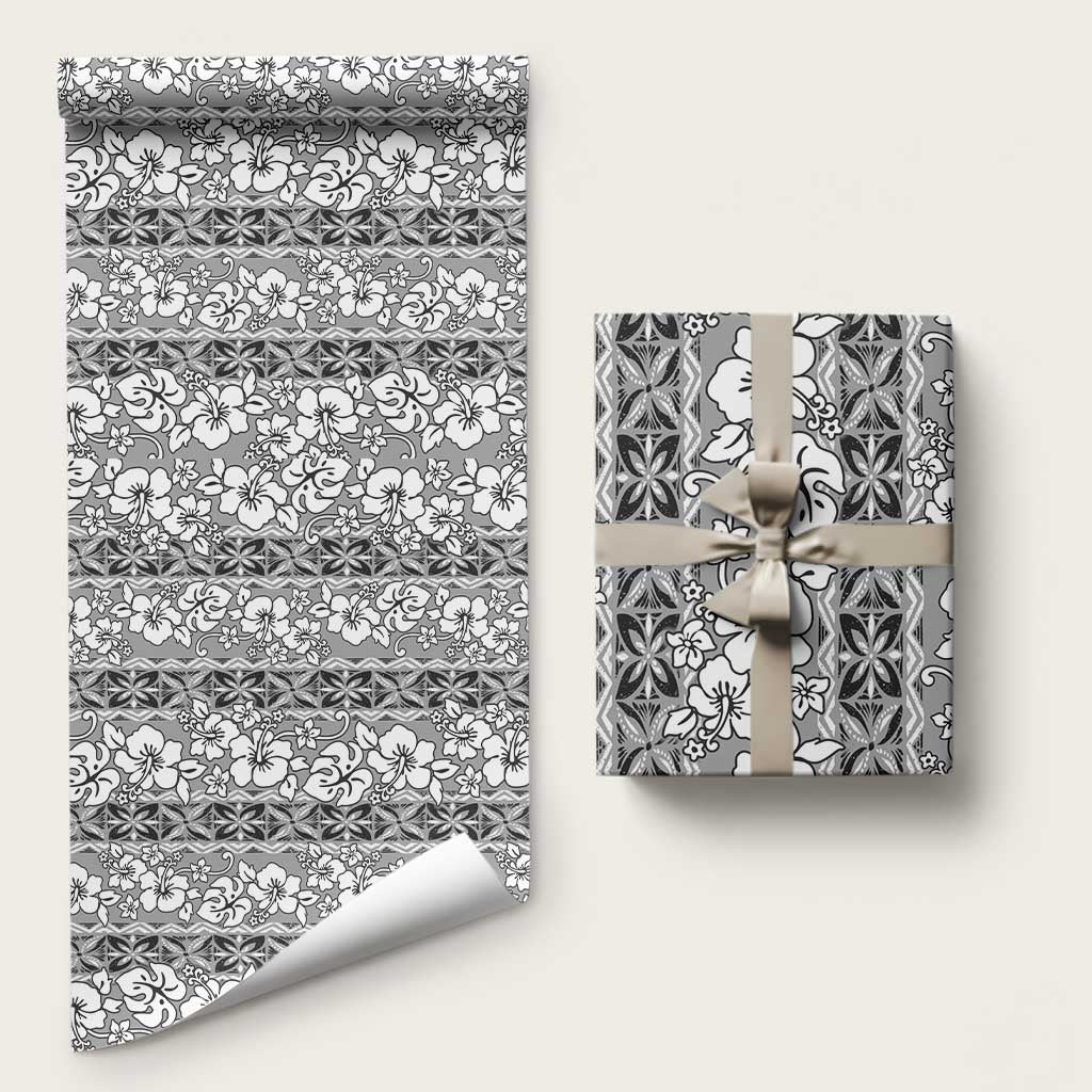 Hawaii Vintage Gray Hibiscus Tapa Pattern Wrapping Paper - Polynesian Pride