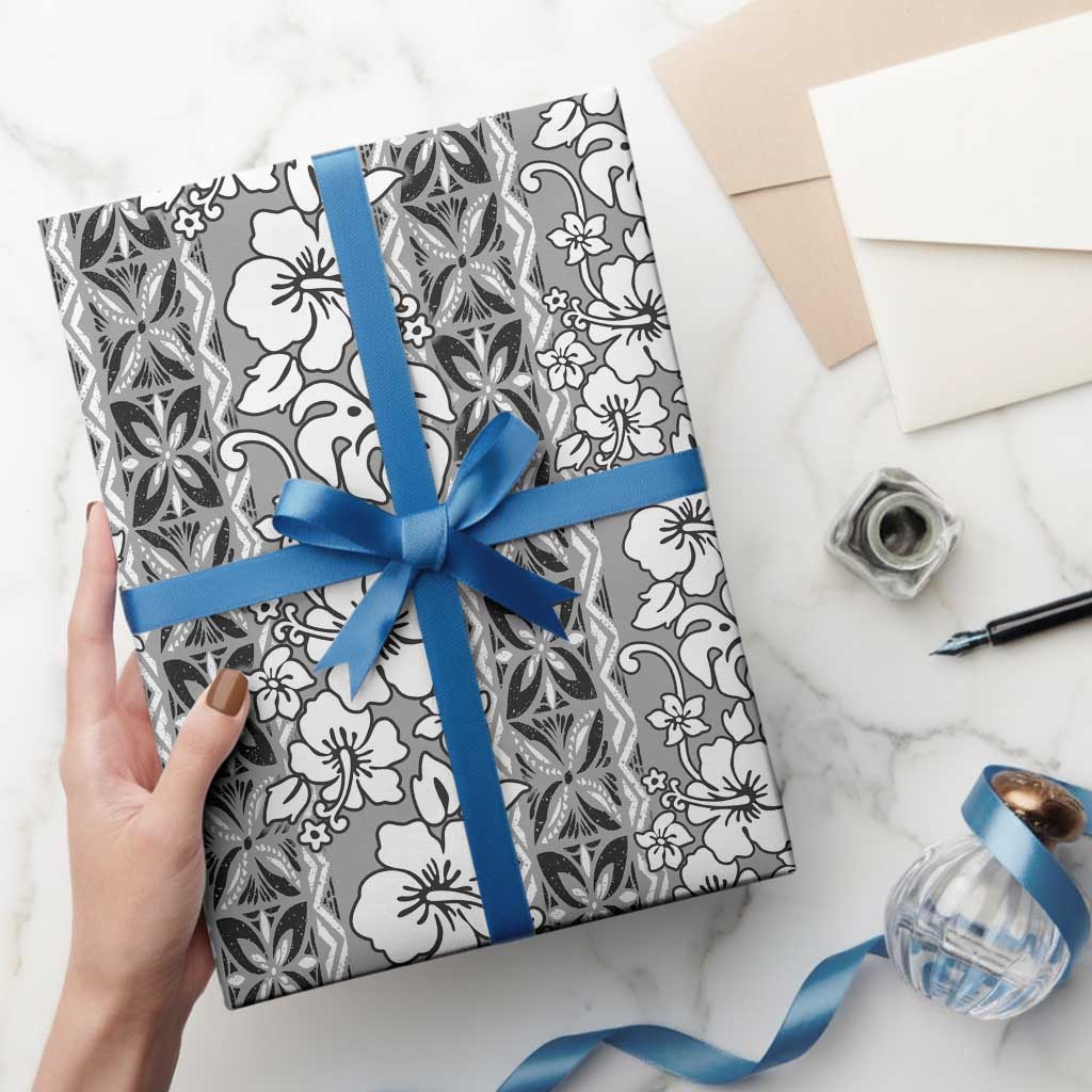 Hawaii Vintage Gray Hibiscus Tapa Pattern Wrapping Paper - Polynesian Pride