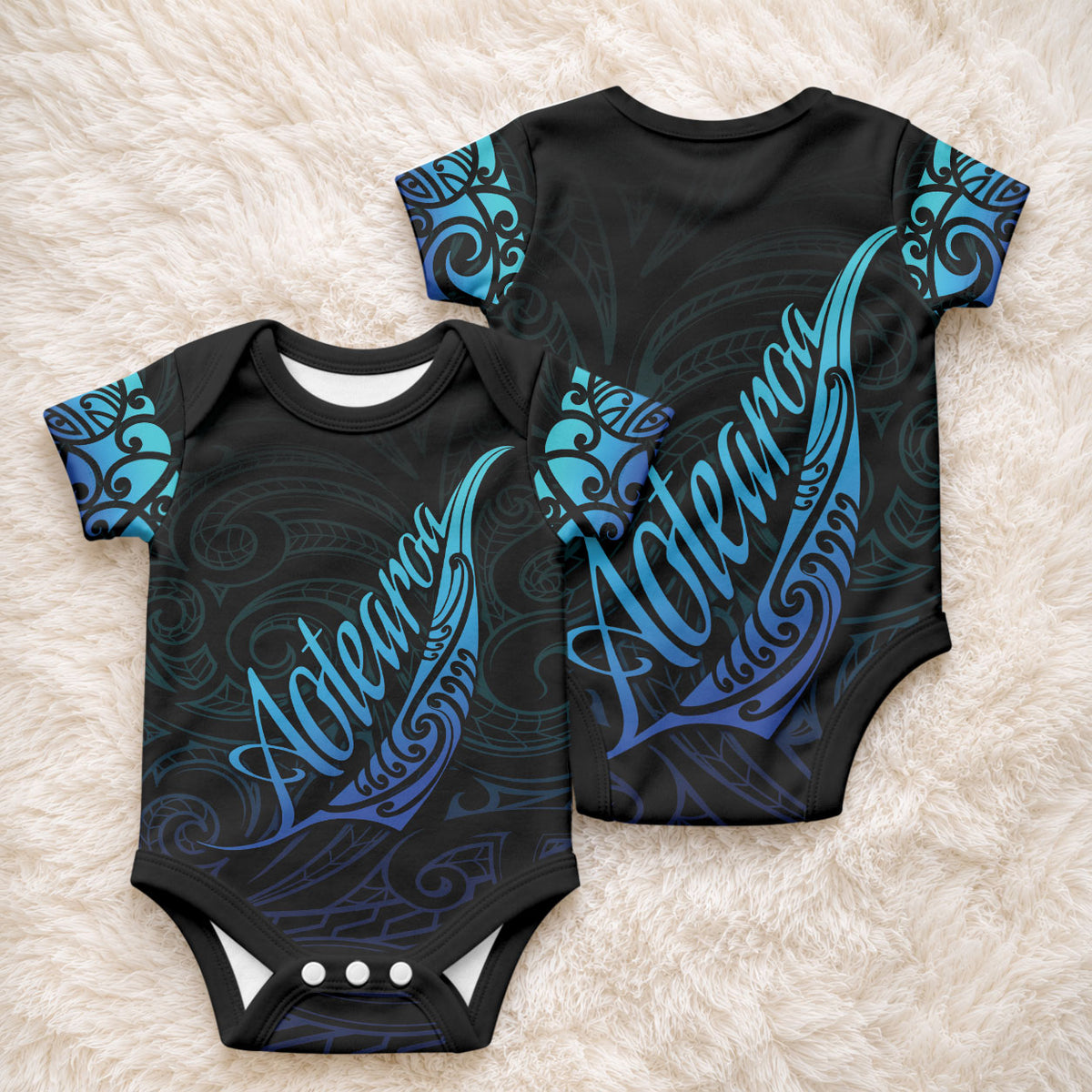 Aotearoa New Zealand Baby Onesie Koru Fern Blue Gradient LT05 - Polynesian Pride