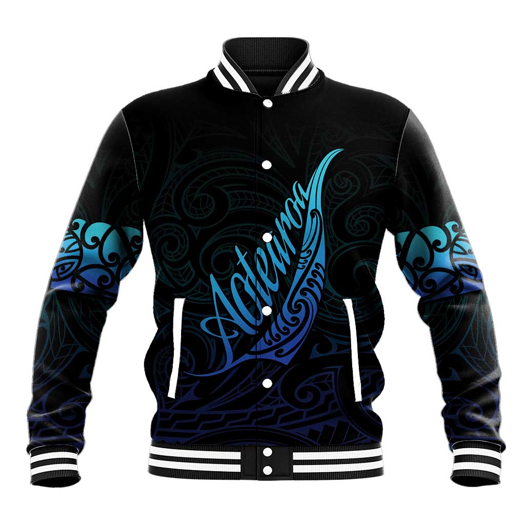 Aotearoa New Zealand Baseball Jacket Koru Fern Blue Gradient