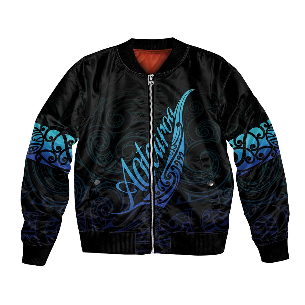 Aotearoa New Zealand Bomber Jacket Koru Fern Blue Gradient LT05 Unisex Blue - Polynesian Pride