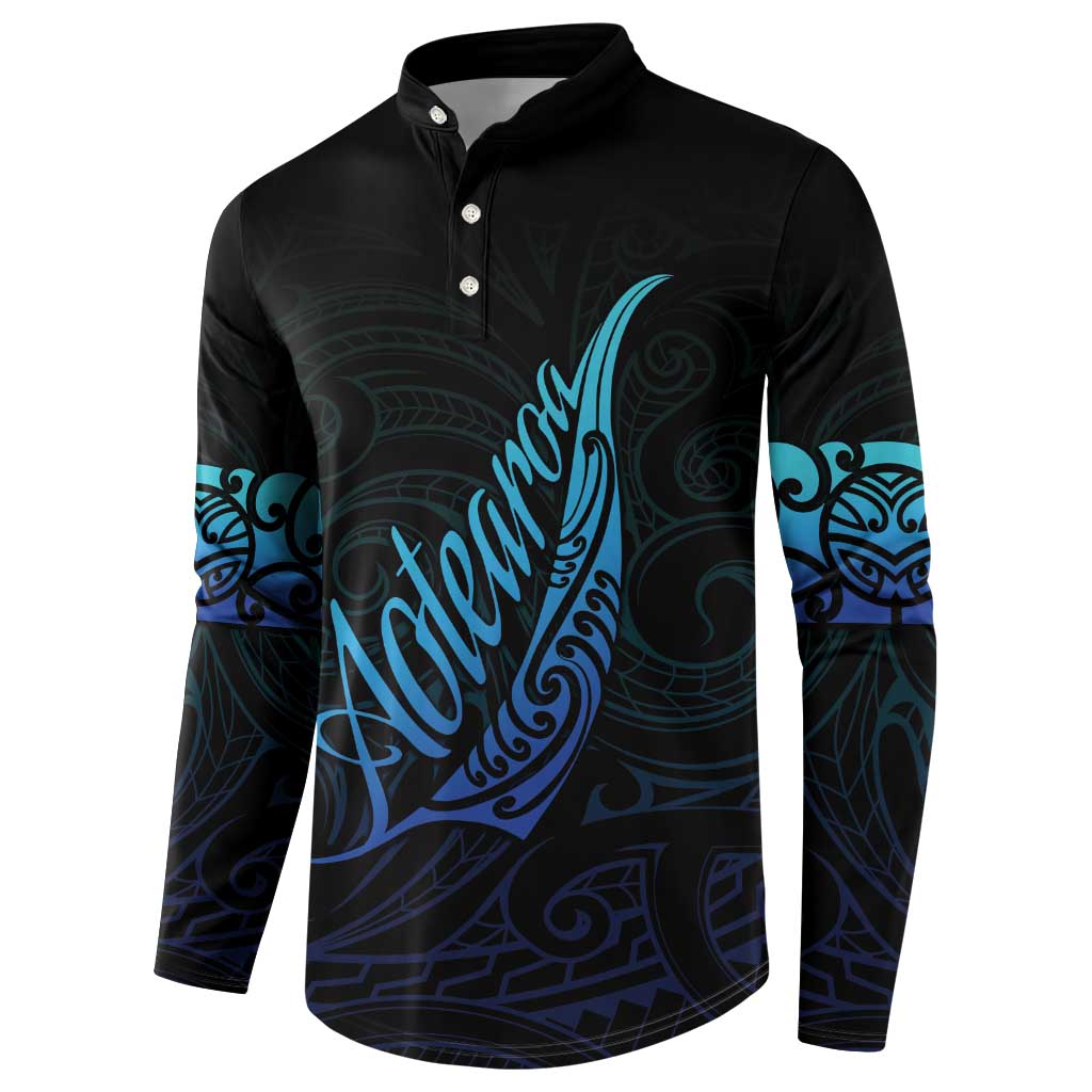 Aotearoa New Zealand Button Sweatshirt Koru Fern Blue Gradient