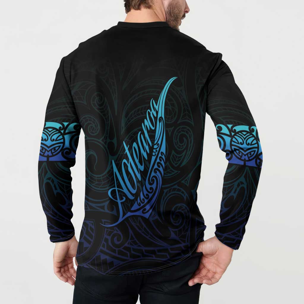 Aotearoa New Zealand Button Sweatshirt Koru Fern Blue Gradient