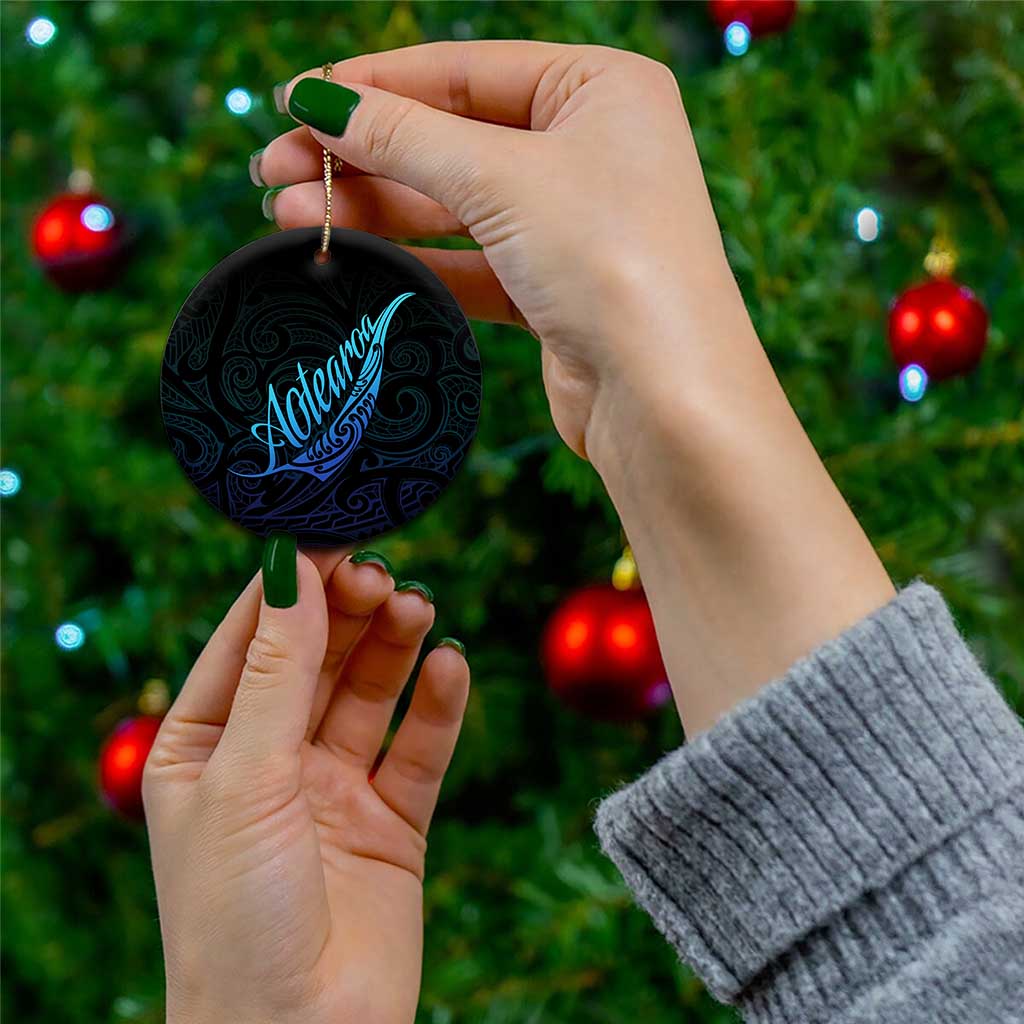 Aotearoa New Zealand Ceramic Ornament Koru Fern Blue Gradient