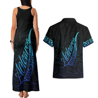 Aotearoa New Zealand Couples Matching Tank Maxi Dress and Hawaiian Shirt Koru Fern Blue Gradient LT05 - Polynesian Pride