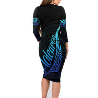 Aotearoa New Zealand Family Matching Long Sleeve Bodycon Dress and Hawaiian Shirt Koru Fern Blue Gradient LT05 - Polynesian Pride