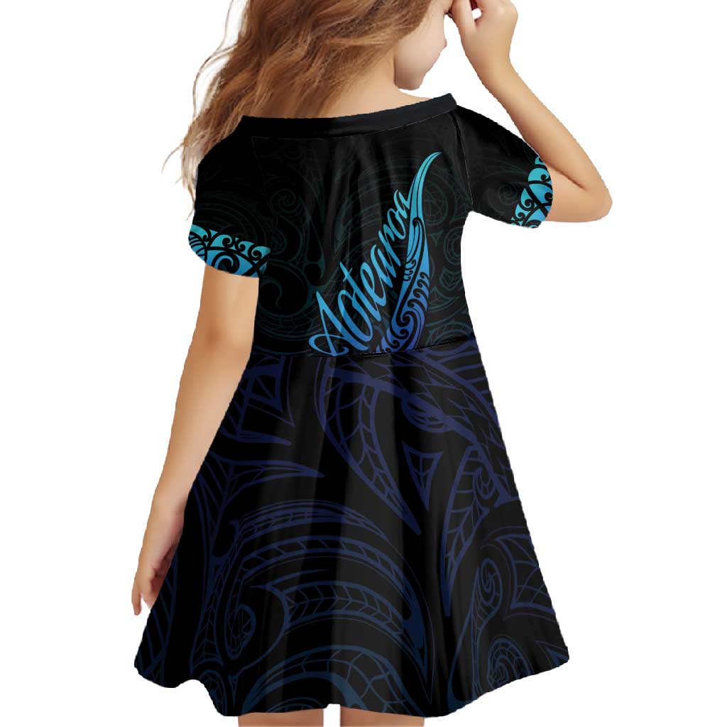 Aotearoa New Zealand Family Matching Off Shoulder Maxi Dress and Hawaiian Shirt Koru Fern Blue Gradient LT05 - Polynesian Pride